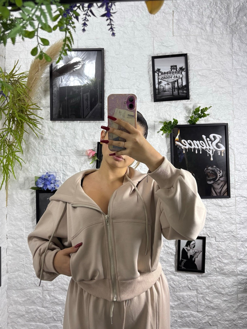 Completo con felpa crop cappuccio e pantalone palazzo - GARZATO