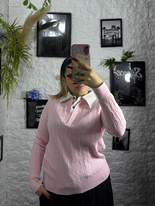 Maglioncino leggero con effetto camicia in maglia