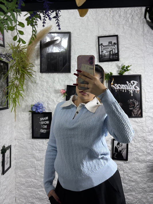 Maglioncino leggero con effetto camicia in maglia