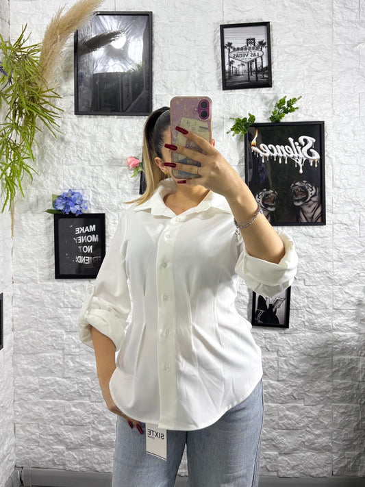 Camicia manica lunga tinta unita con punto vita elasticizzato