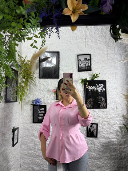 Camicia manica lunga tinta unita con punto vita elasticizzato