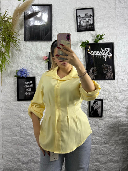 Camicia manica lunga tinta unita con punto vita elasticizzato