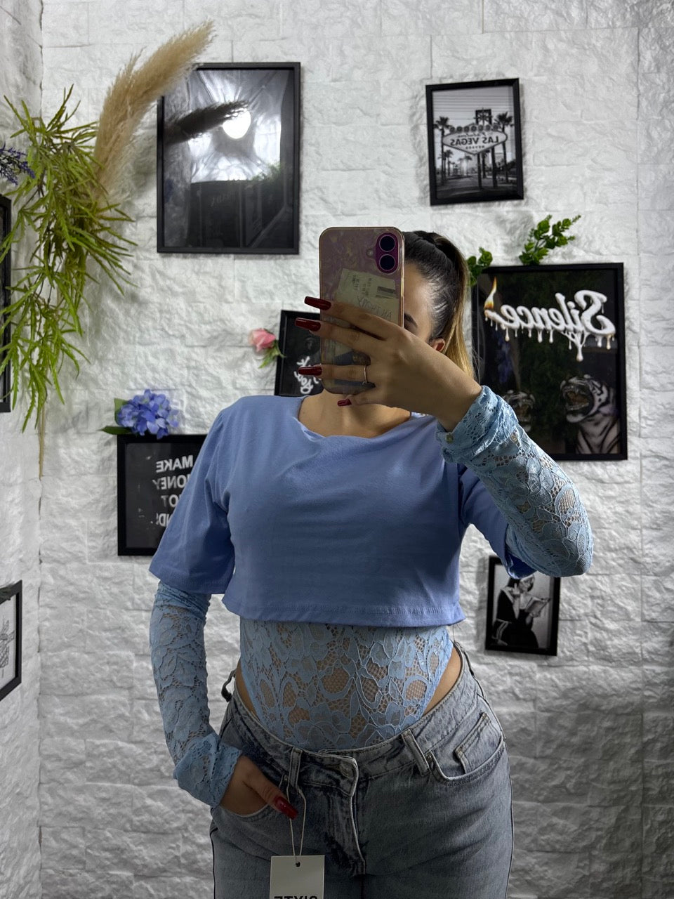 Body in pizzo con copri spalle tinta unita