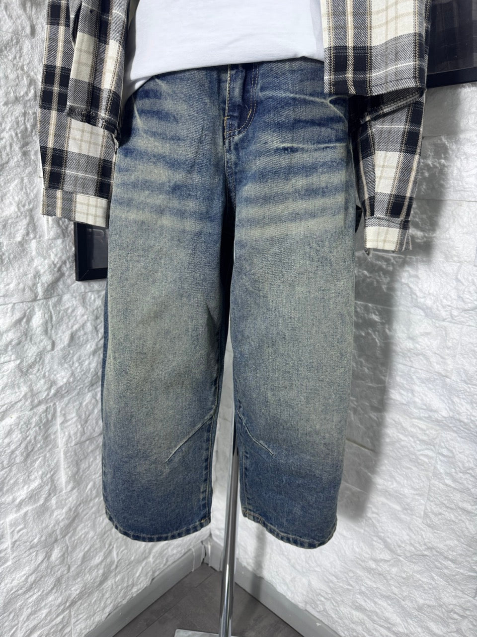 Jeans baggy sabbiato in denim lavaggio sfumato 10-16 anni