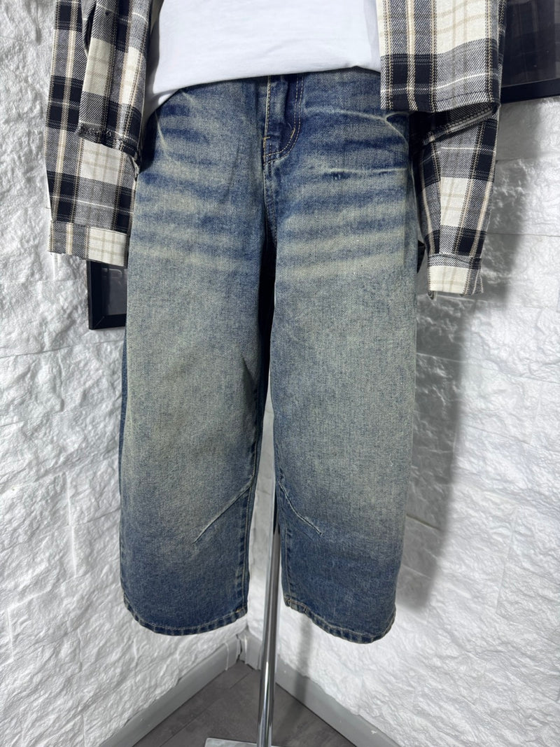 Jeans baggy sabbiato in denim lavaggio sfumato 10-16 anni