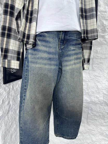 Jeans baggy sabbiato in denim lavaggio sfumato 10-16 anni