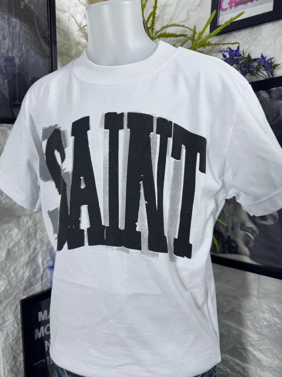 T-shirt bianca con stampa "SAINT" - OVERSIZE 10-16 anni
