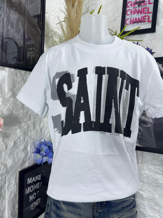 T-shirt bianca con stampa "SAINT" - OVERSIZE 10-16 anni