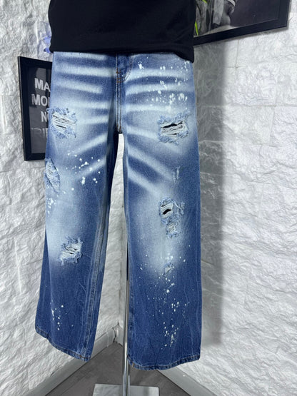 Jeans baggy blu medio in denim con strappi 10-16 anni