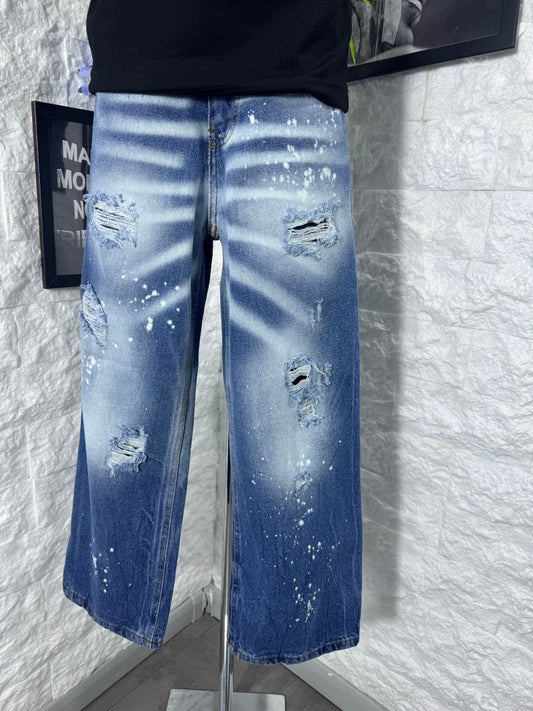 Jeans baggy blu medio in denim con strappi 10-16 anni