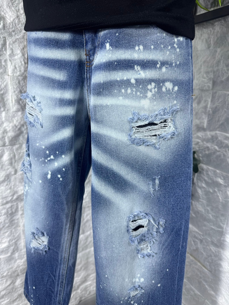 Jeans baggy blu medio in denim con strappi 10-16 anni