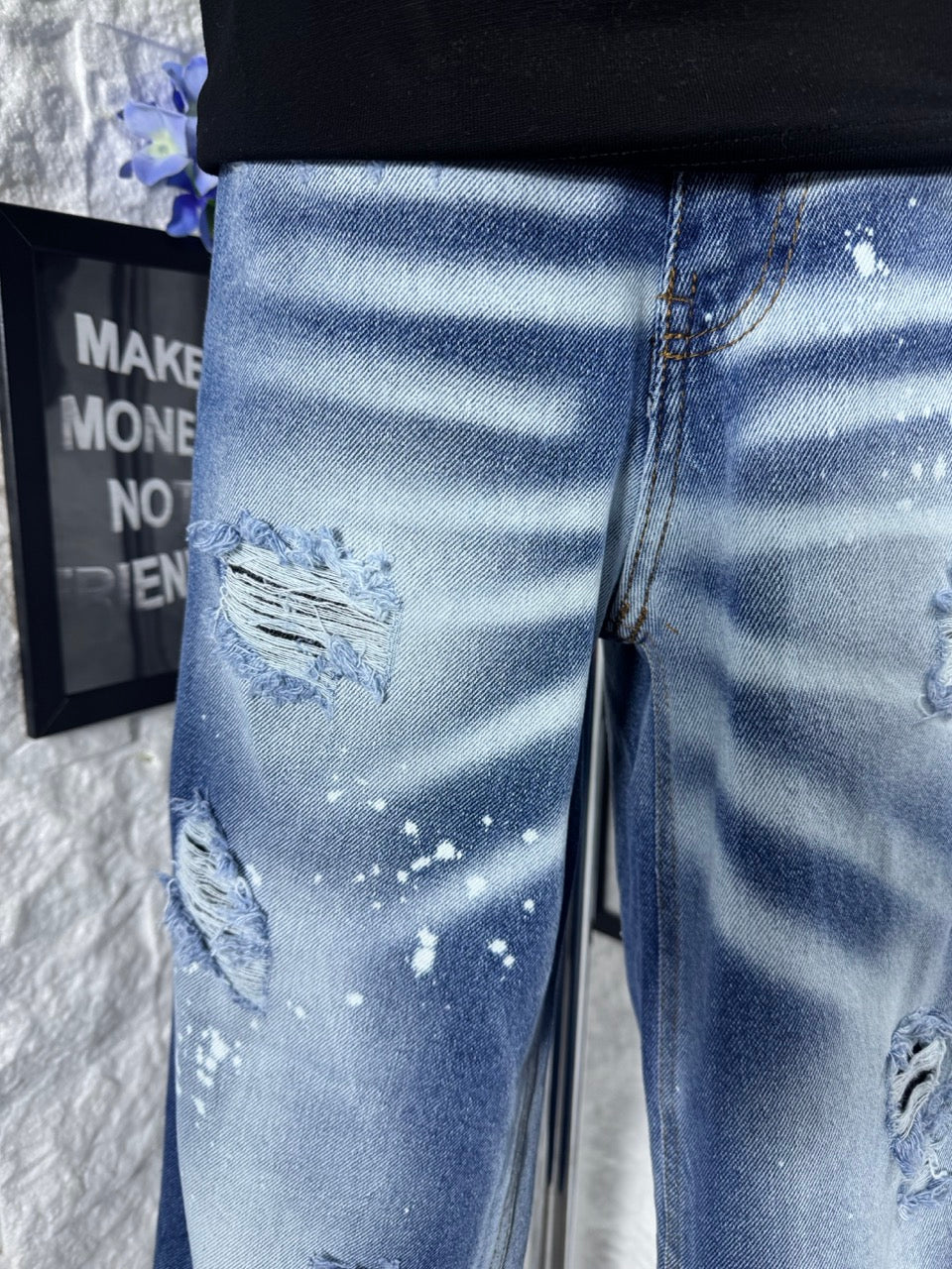 Jeans baggy blu medio in denim con strappi 10-16 anni