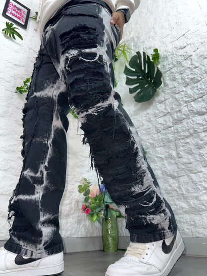 Jeans baggy nero slavato ripped