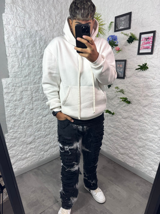 Jeans baggy nero slavato ripped