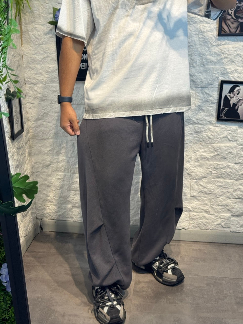 Pantalone balloon grigio piombo in tuta slavato - OVERSIZE - GARZATO