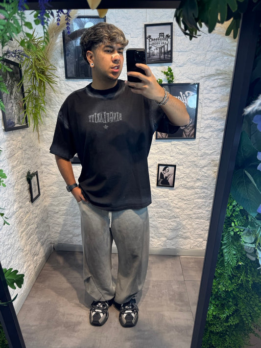 Pantalone balloon grigio ghiaccio in tuta slavato - OVERSIZE - GARZATO