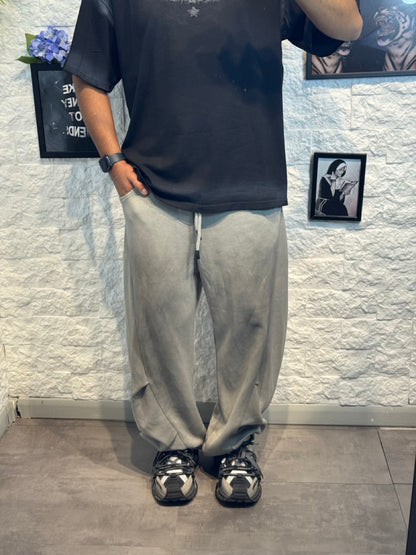 Pantalone balloon grigio ghiaccio in tuta slavato - OVERSIZE - GARZATO