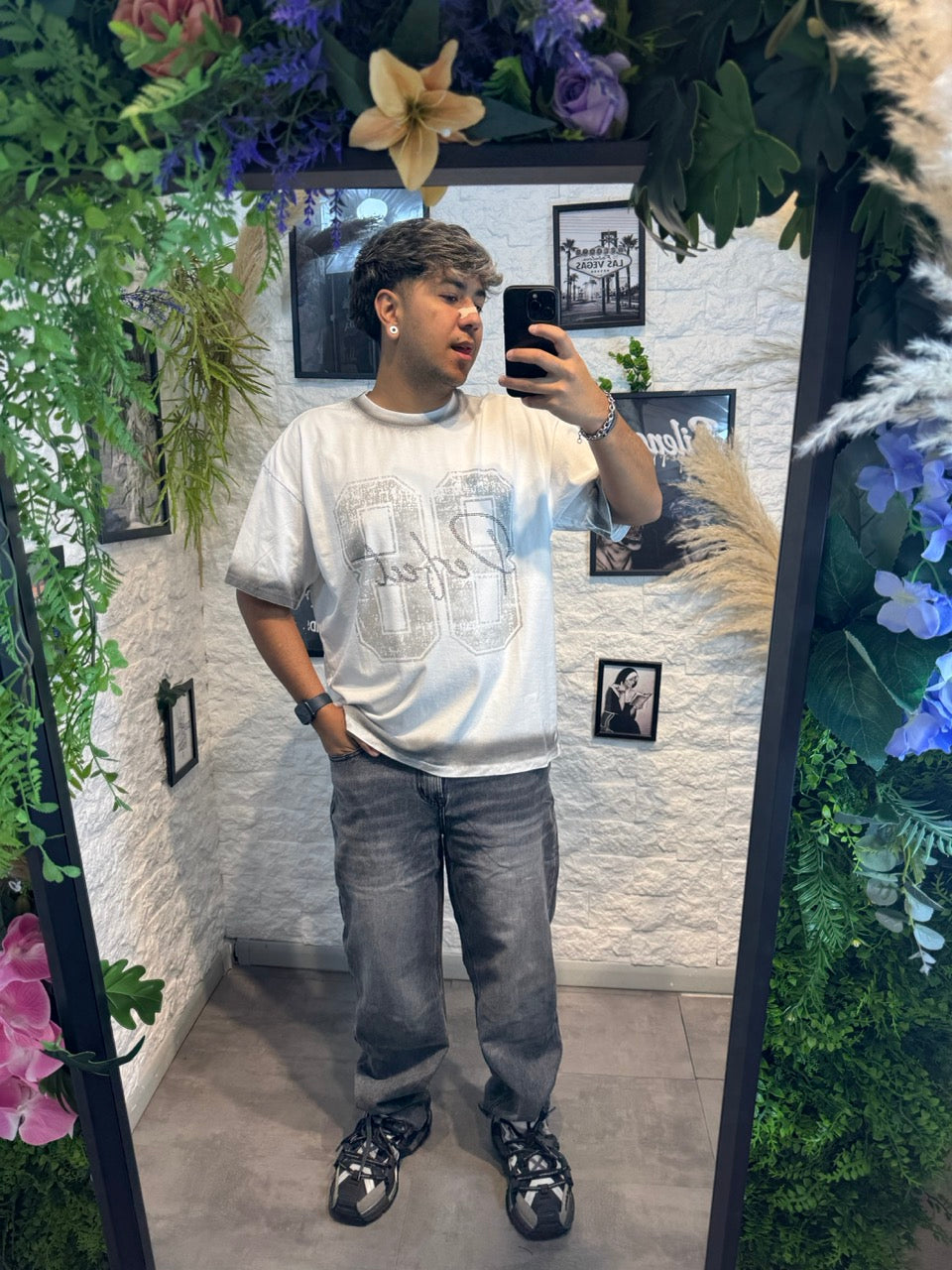 Jeans baggy grigio scuro sfumato in denim