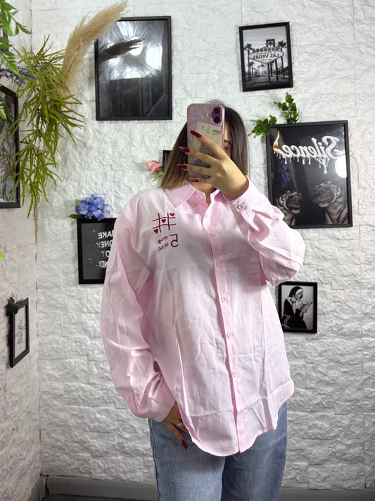 Camicia rosa con ricamo "LOVE YOU" - OVERSIZE
