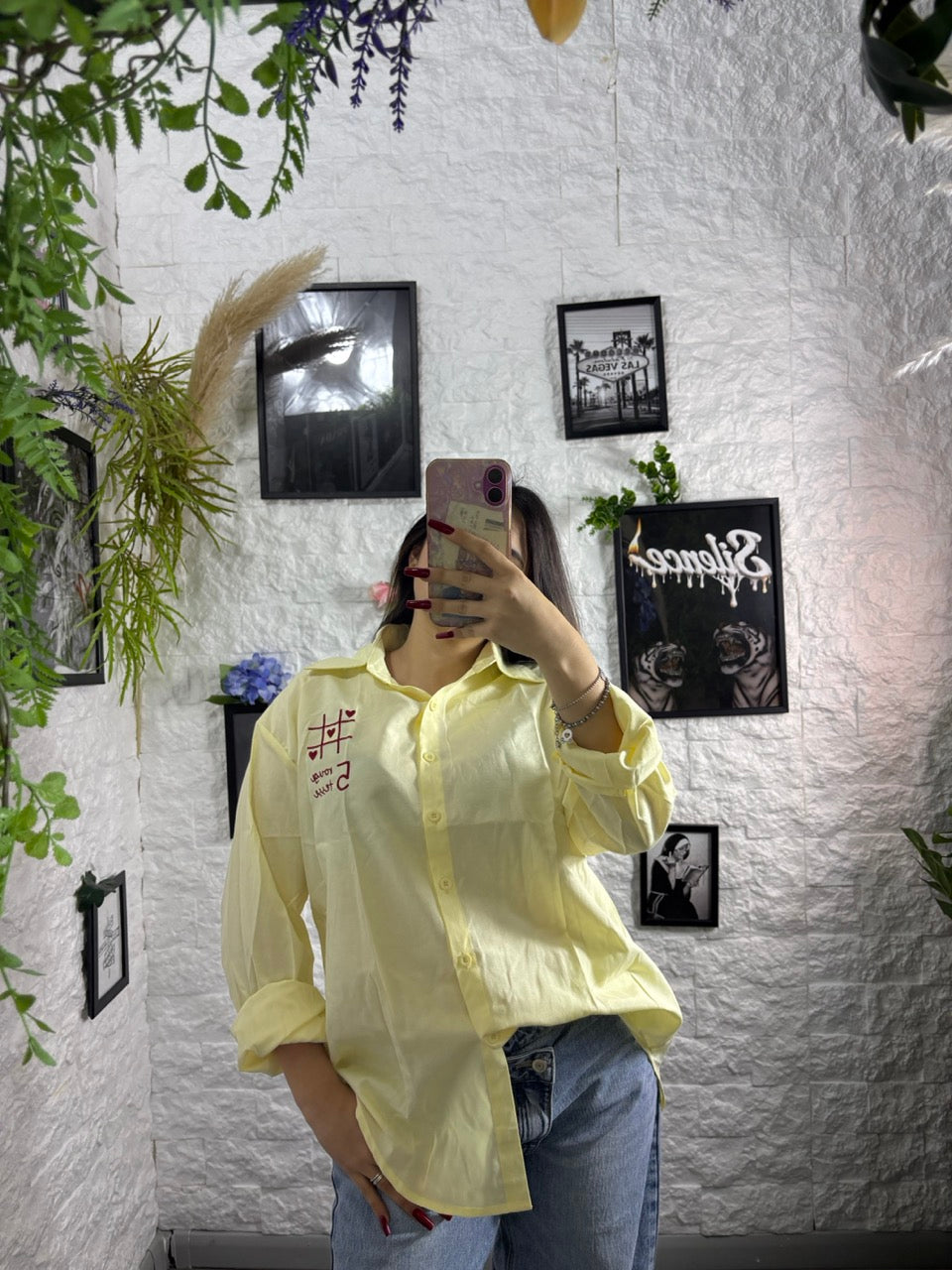 Camicia rosa con ricamo "LOVE YOU" - OVERSIZE