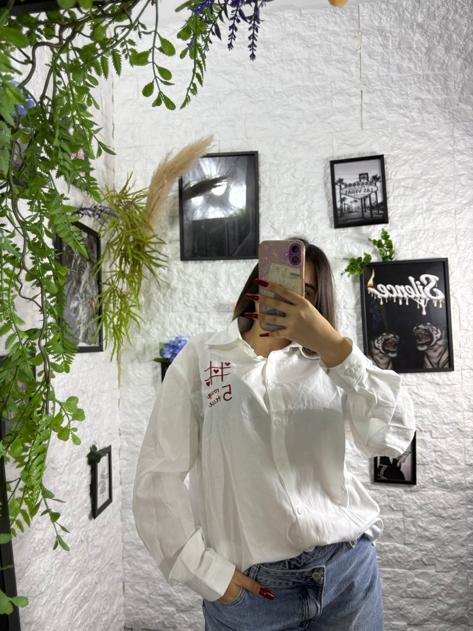 Camicia rosa con ricamo "LOVE YOU" - OVERSIZE