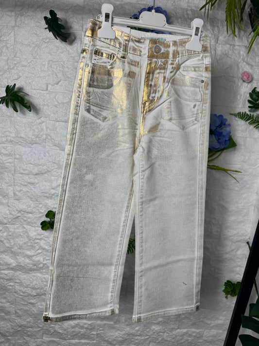 Jeans palazzo bianchi laminati oro 6-14 anni