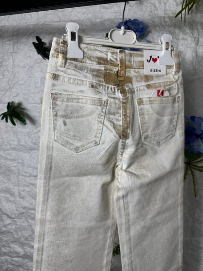 Jeans palazzo bianchi laminati oro 6-14 anni