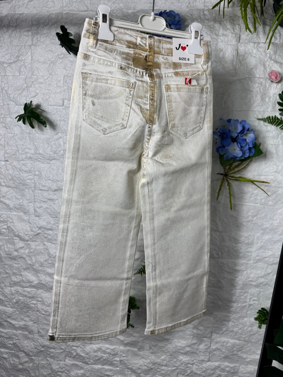 Jeans palazzo bianchi laminati oro 6-14 anni