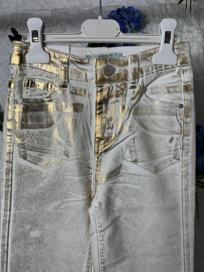 Jeans palazzo bianchi laminati oro 6-14 anni