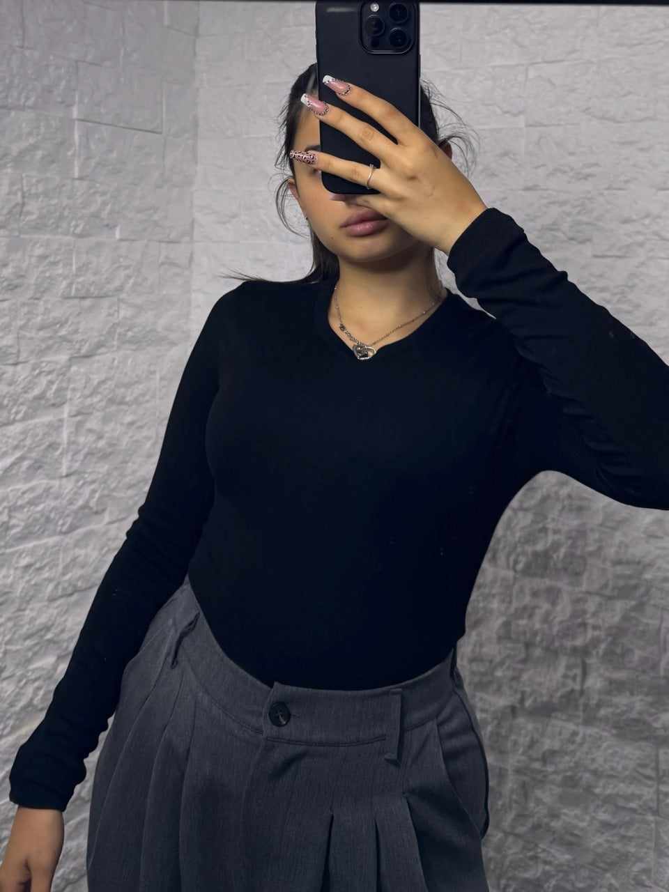 T-shirt in cotone elasticizzato in tinta unita a manica lunga