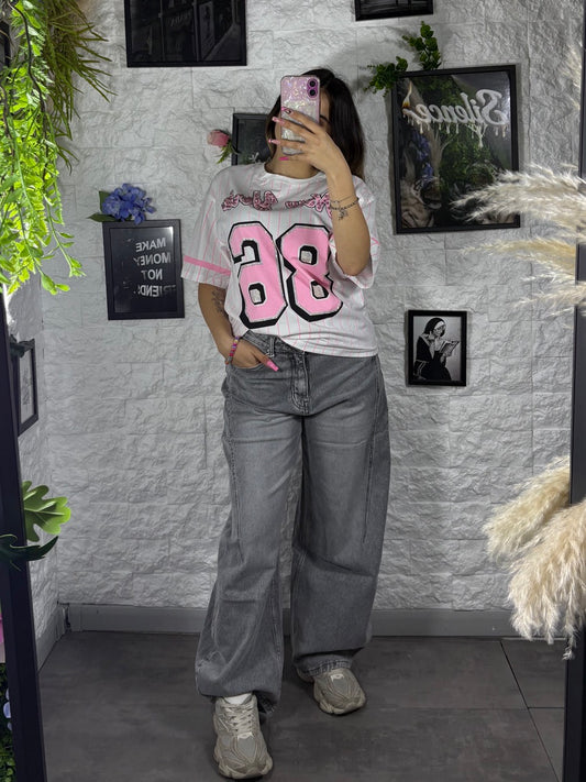 Jeans grigio slavato in denim balloon