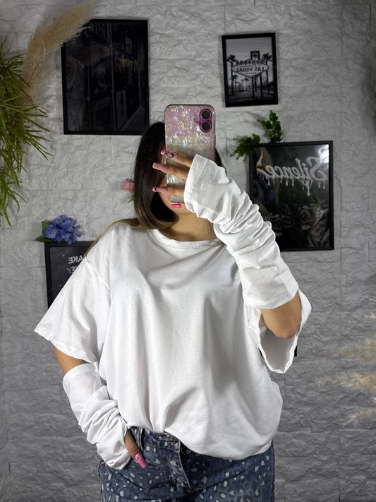 T-shirt in tinta unita con manicotti coordinati - OVERSIZE