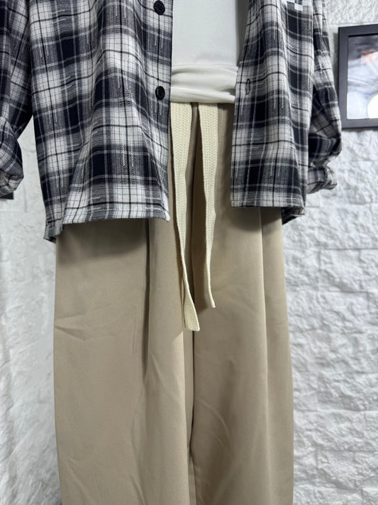 Pantalone beige in tessuto morbido con fondo ampio - OVERSIZE 10-16 anni