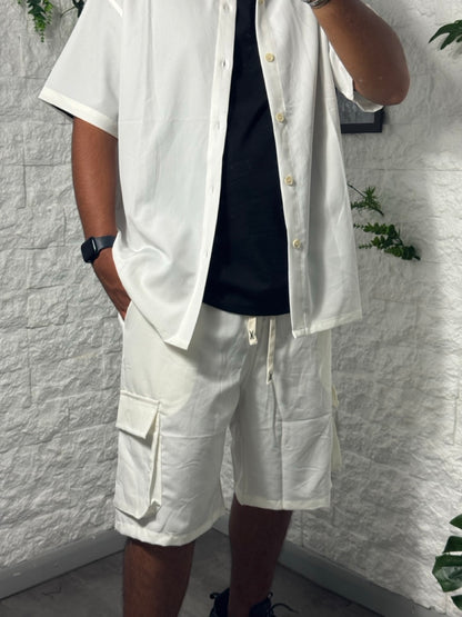 Completo bianco camicia e bermuda con tasconi - OVERSIZE
