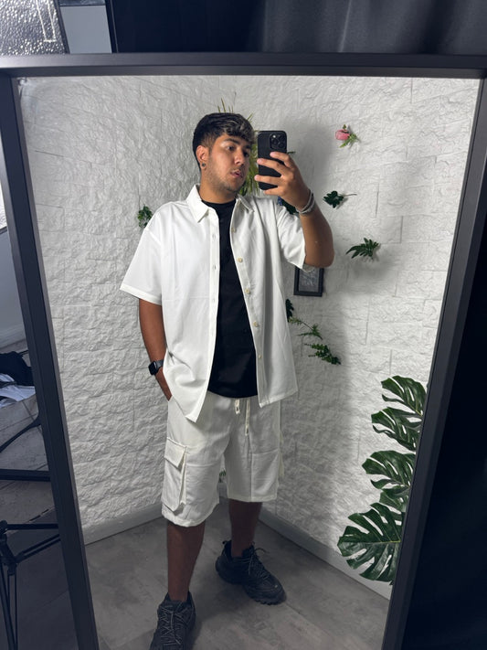 Completo bianco camicia e bermuda con tasconi - OVERSIZE