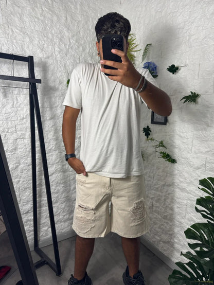 Jeans bermuda beige regular fit con strappi