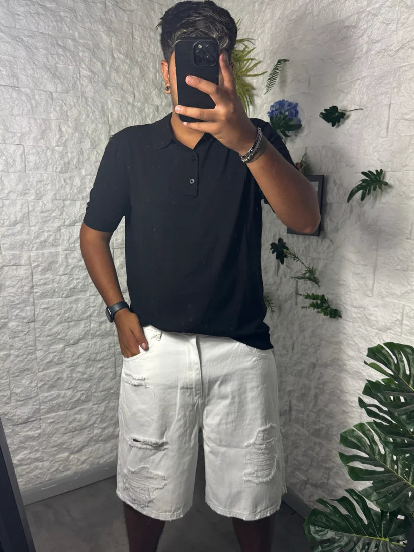 Jeans bermuda bianco regular fit con strappi