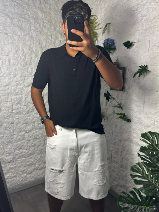 Jeans bermuda bianco regular fit con strappi