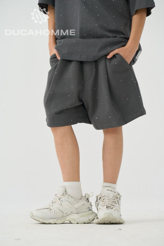 Pantaloncino in tuta grigio scuro con strass