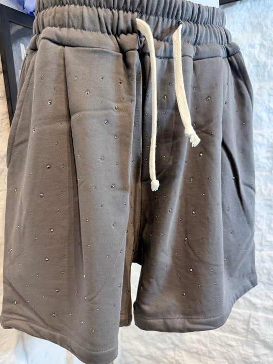 Bermuda in tuta grigio scuro con strass 10-16 anni