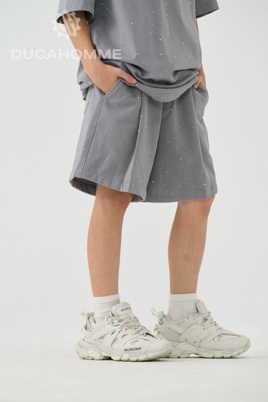 Pantaloncino in tuta grigio con strass 10-16 anni