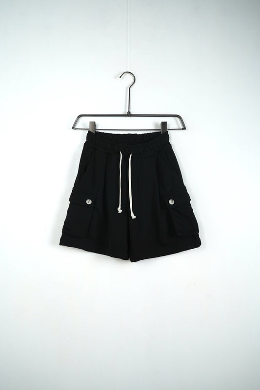 Pantaloncino cargo nero in cotone con tasche laterali 10-16 anni