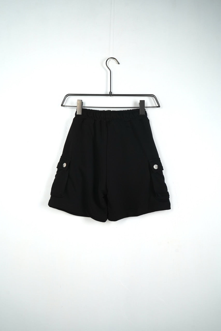 Pantaloncino cargo nero in cotone con tasche laterali 10-16 anni