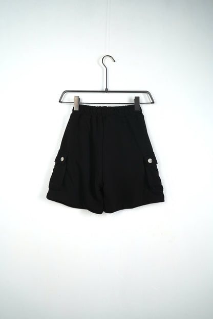 Pantaloncino cargo nero in cotone con tasche laterali 10-16 anni