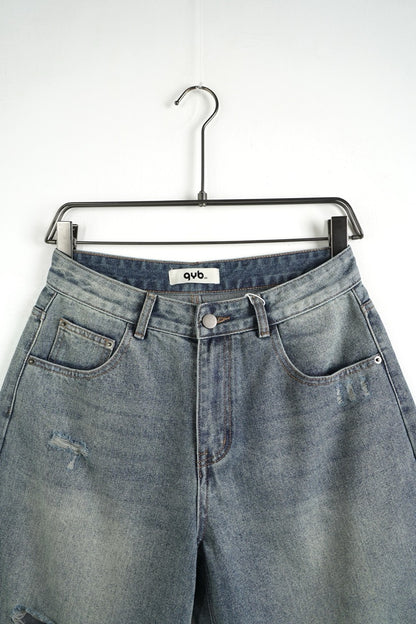 Jeans jort chiaro in denim con strappi