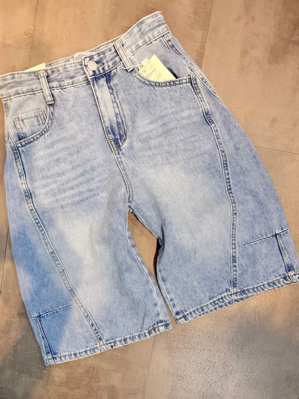 Jeans jort balloon denim chiaro con strappi 8-16 anni