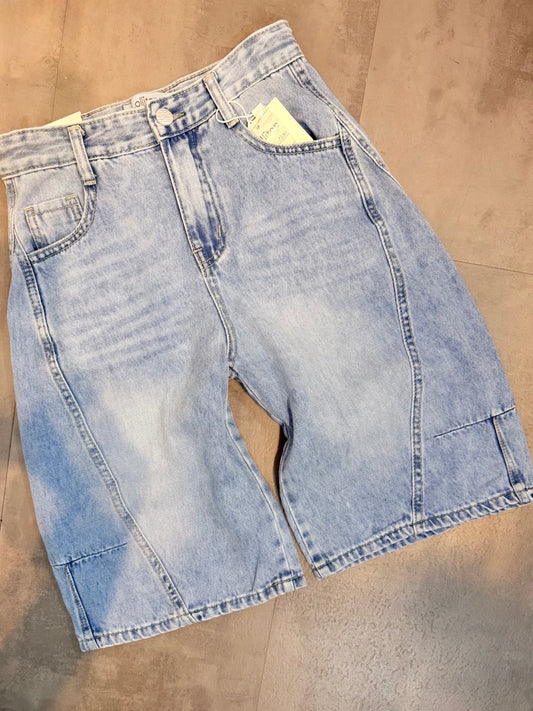 Jeans jort balloon denim chiaro con strappi 8-16 anni