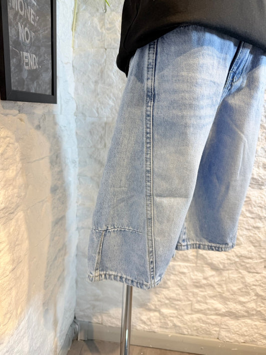 Jeans jort balloon denim chiaro con strappi 8-16 anni