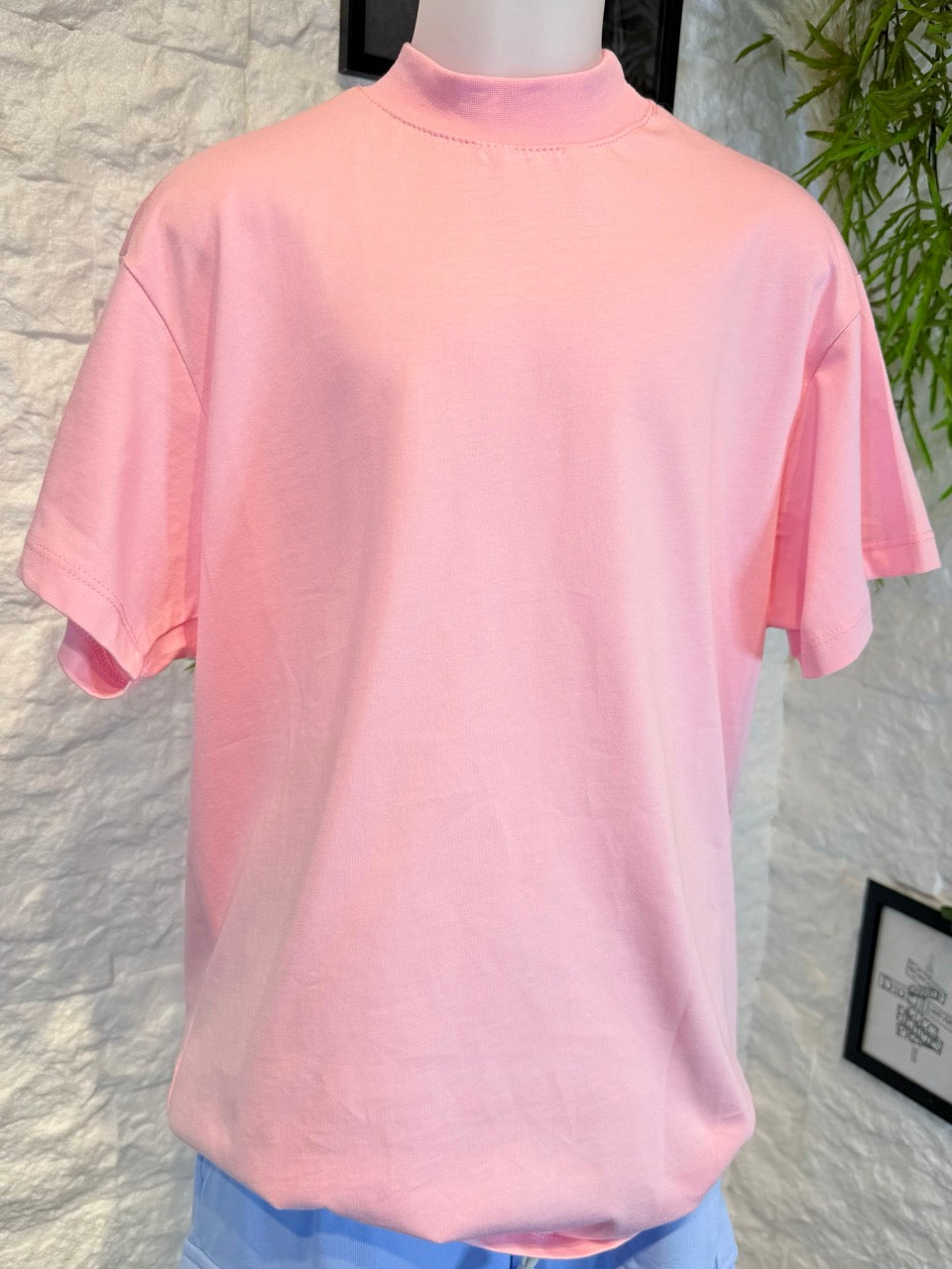 T-shirt rosa in tinta unita con mezzo collo alto 6-16 anni