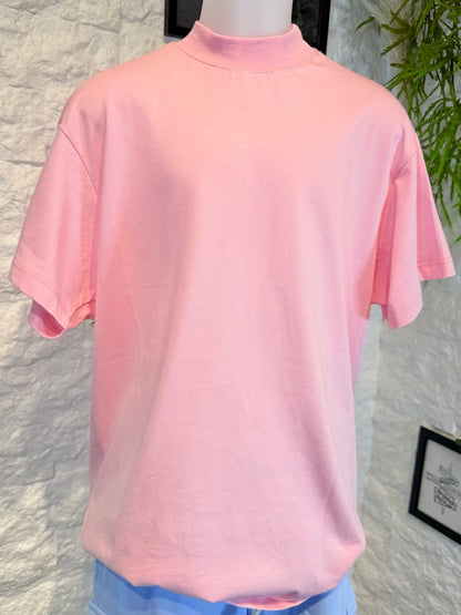 T-shirt rosa in tinta unita con mezzo collo alto 6-16 anni